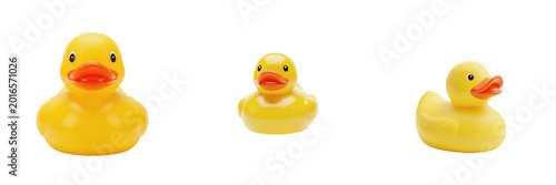 Set of Small Yellow Rubber Duck Toy Isolated on White Background PNG