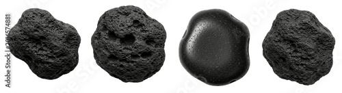 Fotografia Set of Four Volcanic Lava Rocks and Smooth Basalt Stones Featuring Porous Textur