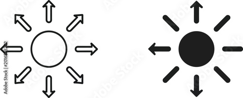 Tableau sur toile Black and white line icons of arrows radiating from circles