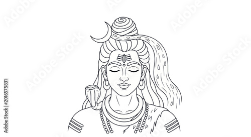 Tableau sur toile Lord Shiva Outline Drawing, Meditating, Hindu Deity, Spiritual, Enlightenment, Y