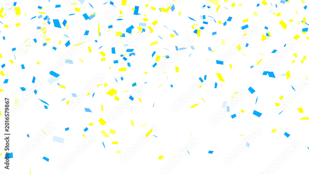 Fototapeta premium yellow blue confetti rain glowing isolated on transparent background,png sale, oppening ,birthday party and anniversary celebration social media overlay design element