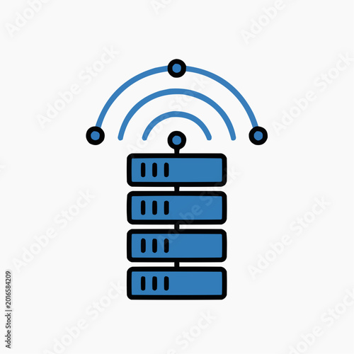 Server Rack Symbol with Wi-Fi Icon for Data Transmission