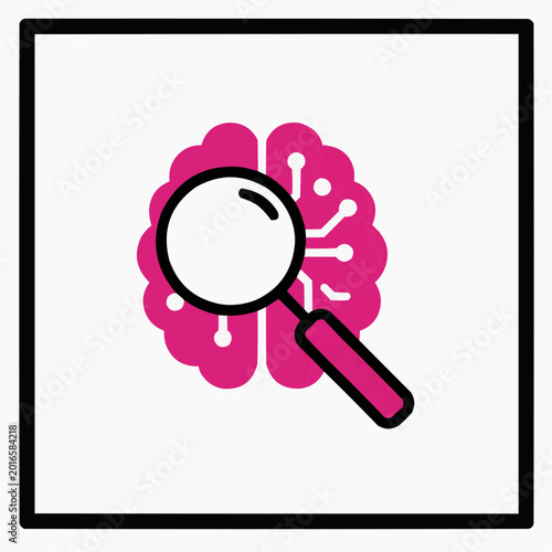 Magnifying Glass Examining a Digital Brain Icon 