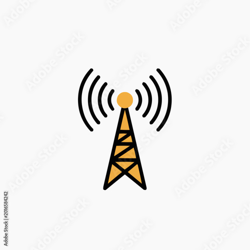 Illustration of a Telecommunication Tower Emitting Radio Waves 