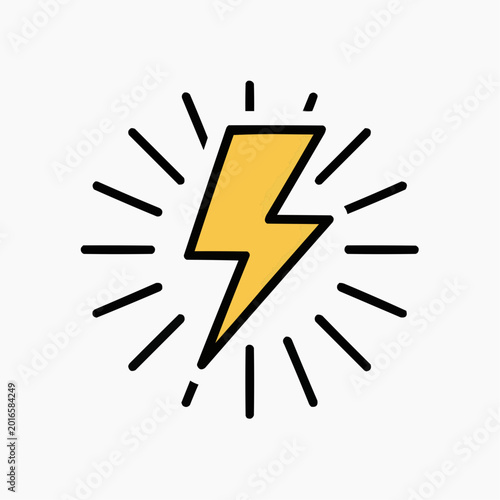 Lightning Bolt Icon with Energy Burst and Radial Rays