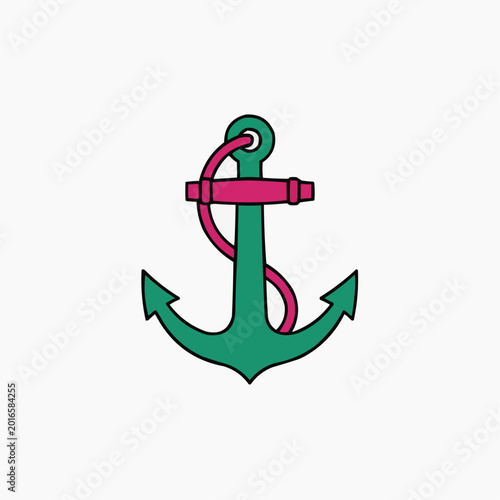 Marine Anchor Illustration in Green and Pink Tones