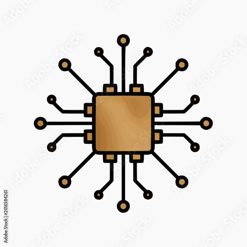 Golden CPU Icon: Technological Core of Innovation