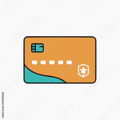 Orange Credit Card with Chip and Security Shield Icon