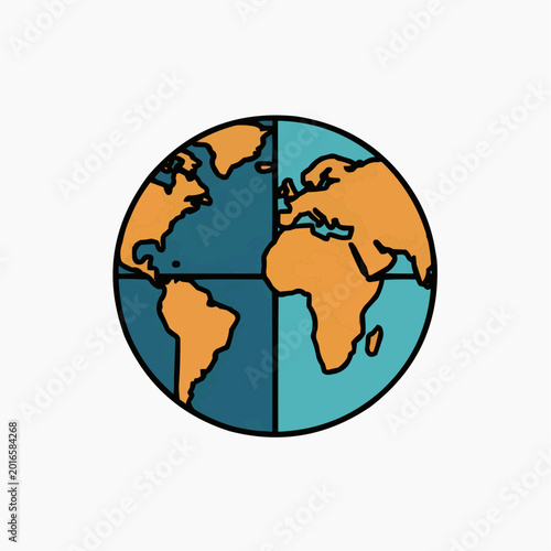Globe Icon of Earth with Divided Regions