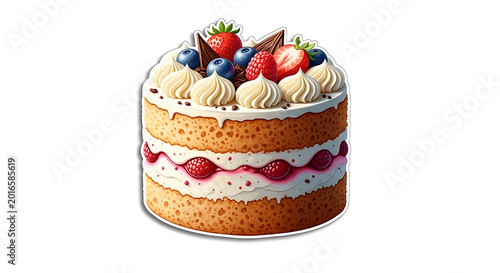 Delicious layered cake with white frosting and mixed berries on top decorated sweetly one cake transparent background