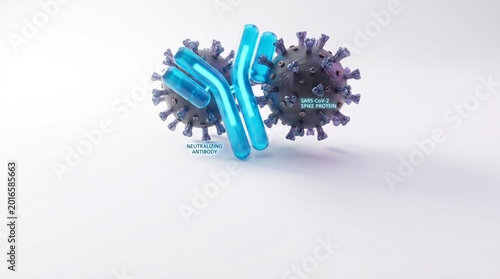 3D Scientific Render: Antibody Neutralizing Virus for Immune Defense, Medical Innovation, and Research. Ample Copy Space.