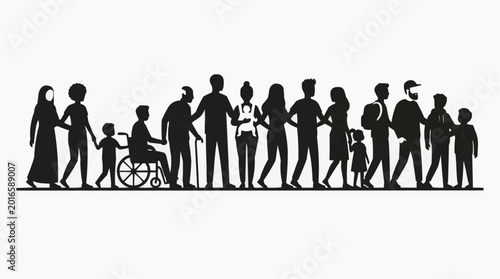 Abstract human silhouettes representing diversity and inclusion, highlighting equality, social connection, and cultural plurality.