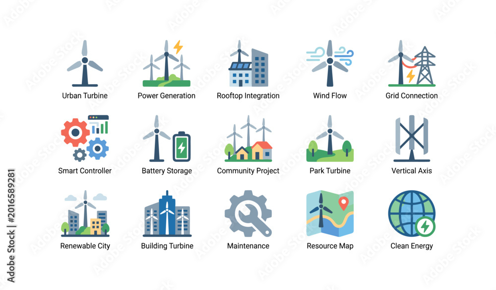 Fototapeta premium Wind turbine icons showing renewable energy concepts on white