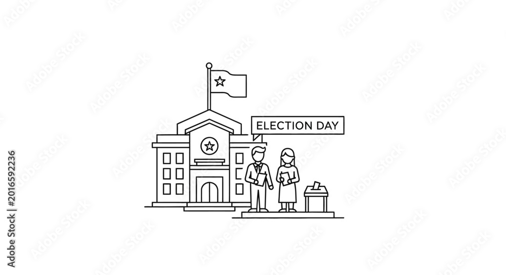 Fototapeta premium Election Day with Voters Outside Government Building