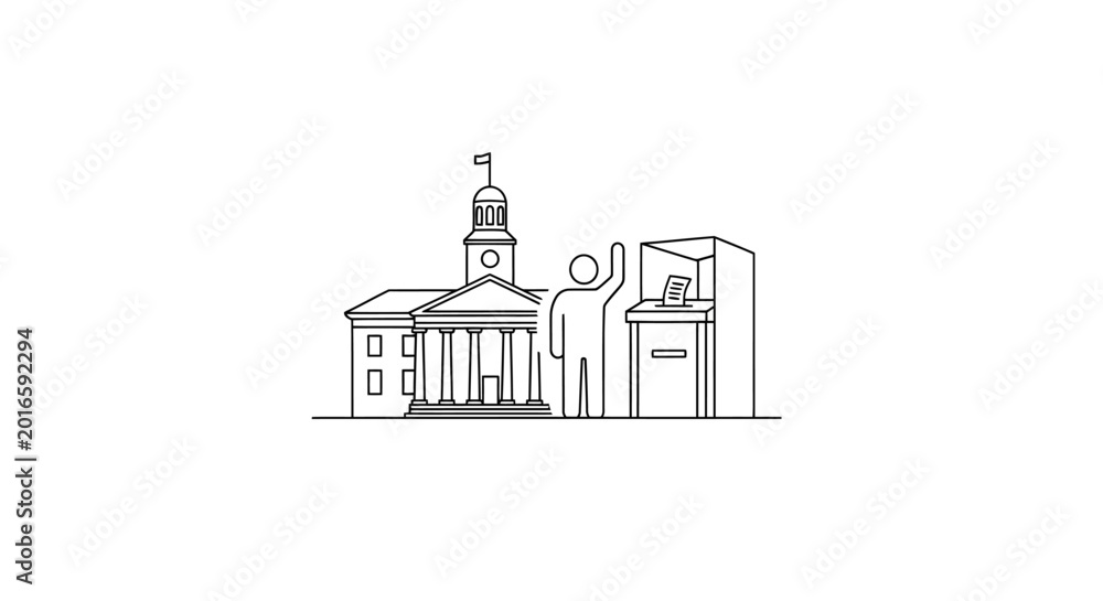 Naklejka premium Citizen voting at government building ballot box symbol