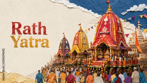 Paper Craft Rath Yatra Festival Illustration for Indian Religious Event Poster and Cultural Celebration Design