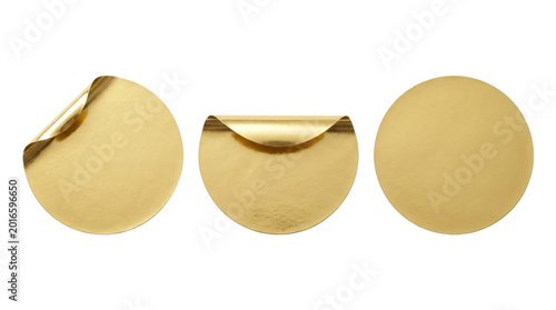 Gold foil round stickers isolated on transparent background png
