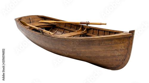 Fotografie Vintage wooden rowboat with oars isolated on transparent background png