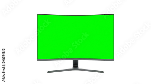 Foto Modern curved monitor with green screen isolated on transparent background png