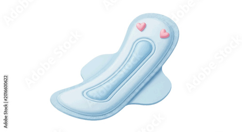 Minimal black silhouette icon, simple flat vector, bold black shape, no, no shading illustration of a blue sanitary pad with pink heart accents on a, flat icon style