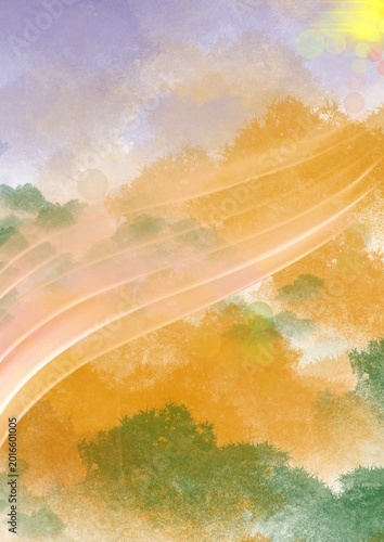 Country side landscape with clouds and sun 
