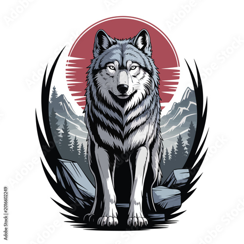 Bilde på lerret Gray Wolf Standing Facing Forward Alone.