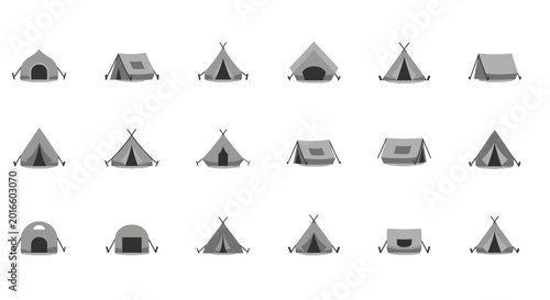Collection of various camping tents.