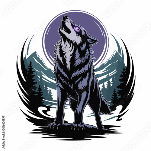 Cuadro en lienzo Wolf howling at full moon night.