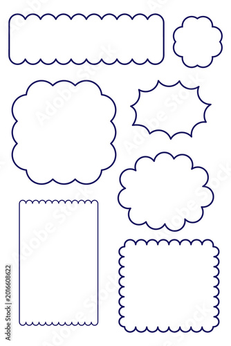 Hand-drawn sketchy badge frames with rough doodle outlines. Decorative scalloped borders for comic design, social media, planner stickers, packaging labels, scrapbook decorations, branding projects 