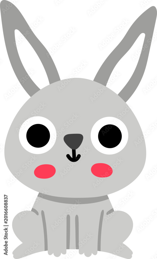 Obraz premium Vector cartoon baby rabbit isolated on white background. Funny little hare or bunny clipart. Cute forest animal child icon for kids. Flat woodland element. Woods wildlife illustration