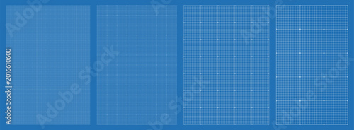 Cuadro en lienzo Blueprint grid set micro Star junction geometry, four scale variations
