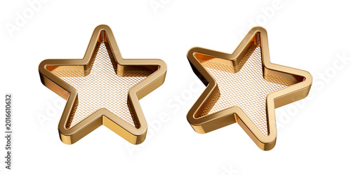  3D Golden Star Icon with Metal Grid Texture Two Views