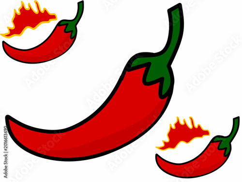 A collection of red chili illustrations. Hand-drawn red chilies. Chili vector icons.