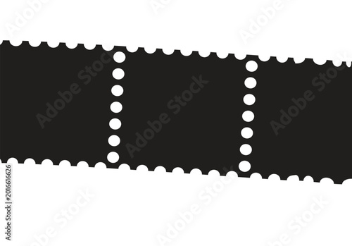Fotografie Black perforated film strip design element with dotted sections on white backgro