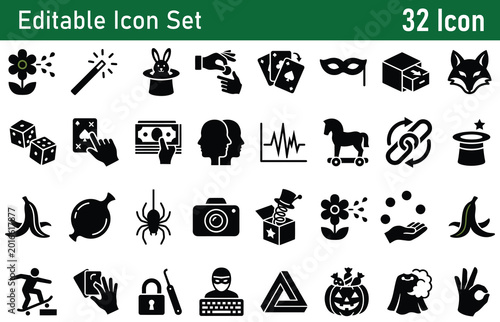 Tableau sur toile Editable icon set on white background 32 black icons for customization
