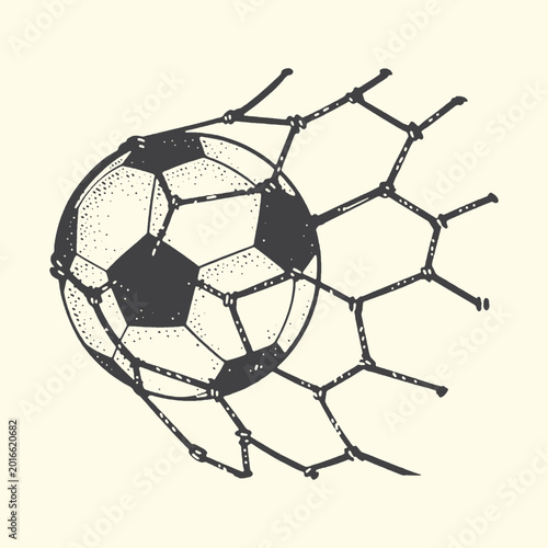 Obraz na płótnie Sketch of a soccer ball going into a net goal scored dynamic action line drawing