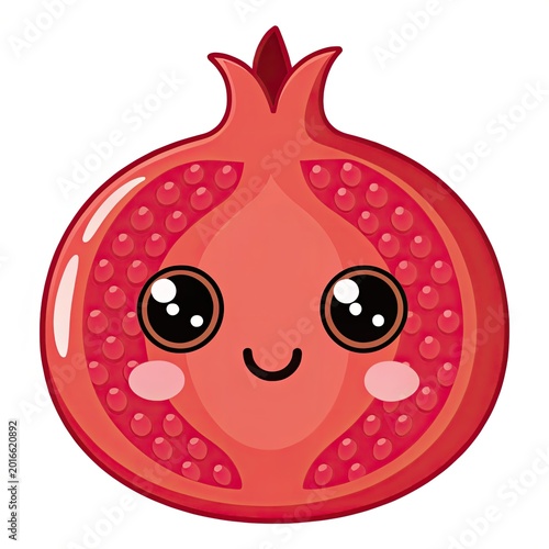 Cartoon pomegranate with a happy face and seeds
