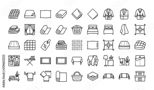 Quadro em tela Linen flat line 31 icon set with blanket pillow towel and editable stroke vector