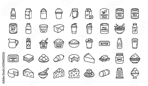 Obraz na płótnie Dairy products line 39 icon set with cheese yogurt kefir and editable stroke vec