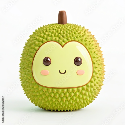 Cartoon durian fruit with a smiling face and cute expression