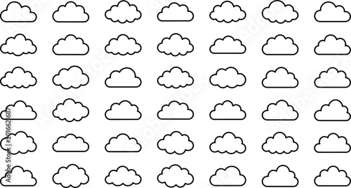 Cloud icons, black cloud symbols, weather icons, outline clouds