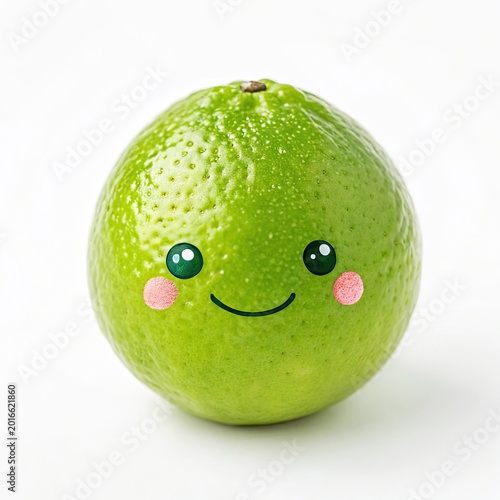 Smiling green apple with cartoon face and rosy cheeks