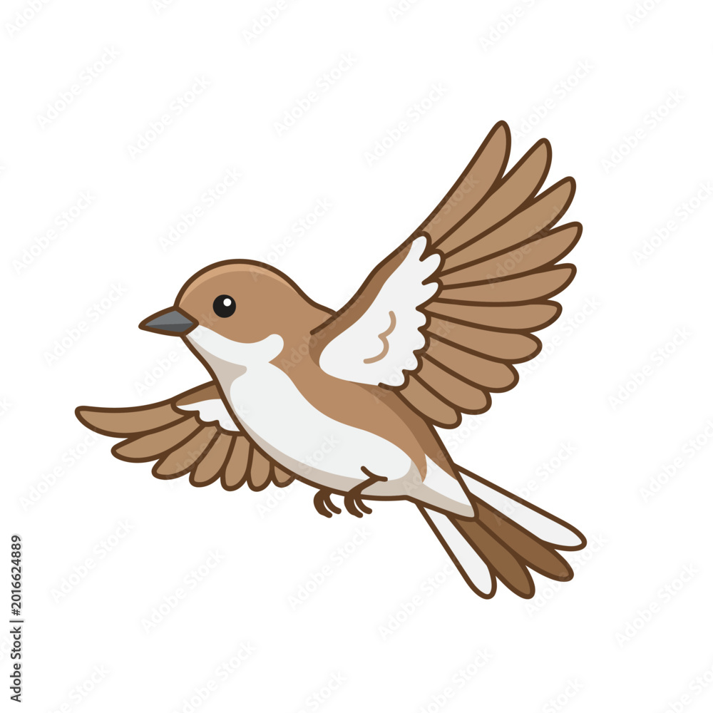 Fototapeta premium Flying Bird Open Wings Cartoon