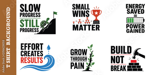 Valokuva Positive growth mindset graphics collection with turtle and trophy for slow steady success