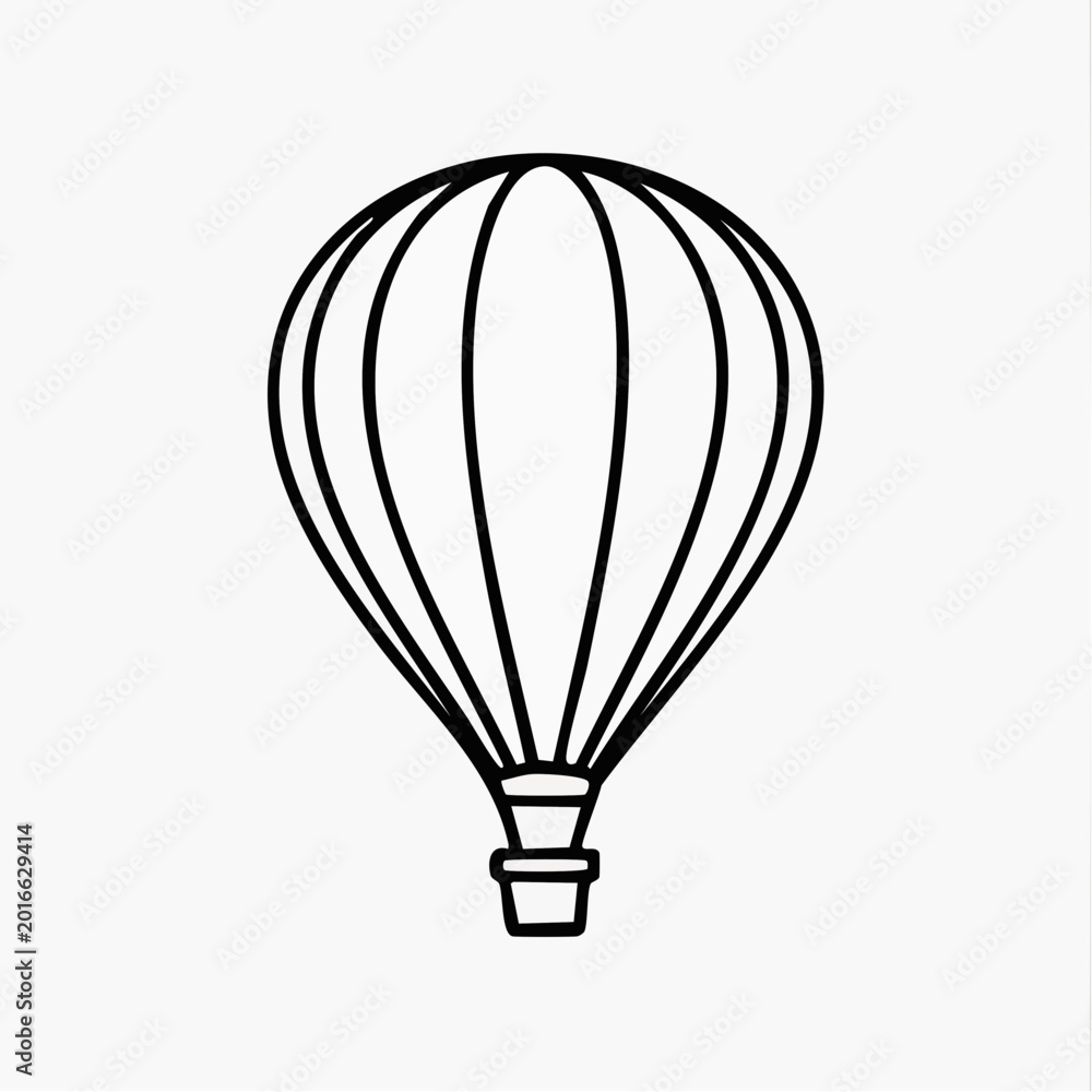 Fototapeta premium Simple black hot air balloon illustration on white background for travel or adventure