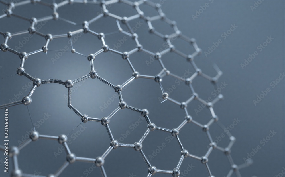 Fototapeta premium Atomic lattice structure of graphene hexagonal pattern metallic sheen.