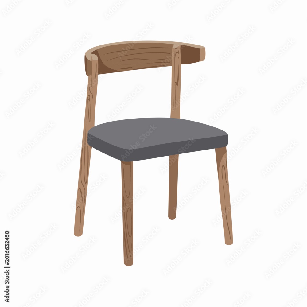 Fototapeta premium Modern wooden chair with gray cushioned seat and backrest on white background