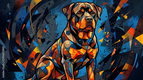 Vibrant Dog Artistic Mosaic Portrait.