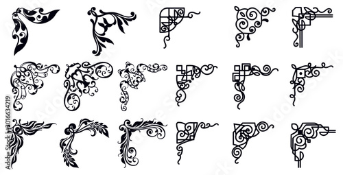 Fotografie Vector illustration of decorative frame corner set