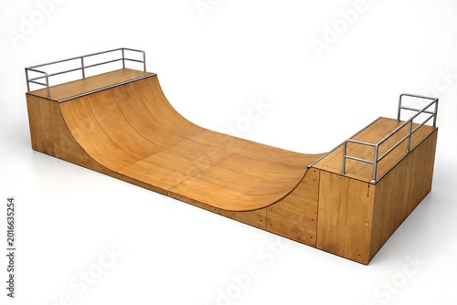 Wooden Half Pipe Skate Ramp Isolated on a White Background